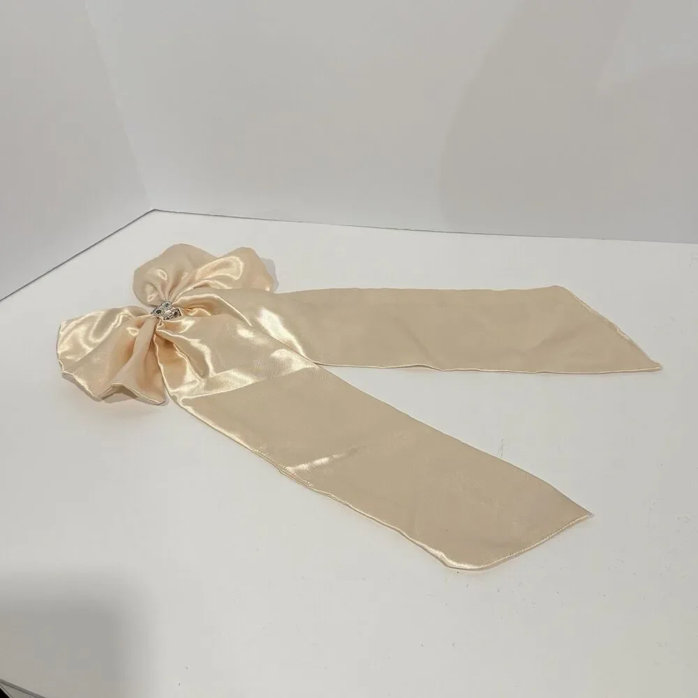 Oversized Satin Bow Bridal Bow Embellished Hair Bow Long Tail Women’s Hair Bow - Picture 12 of 15